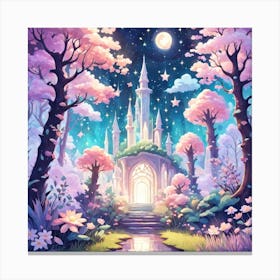 A Fantasy Forest With Twinkling Stars In Pastel Tone Square Composition 102 Canvas Print