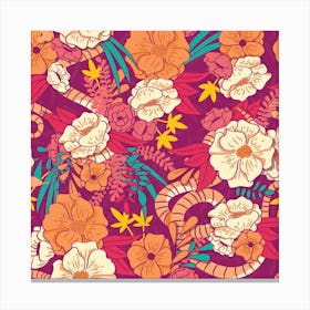 Flower And Floral Pattern With Orange And Pink Decoration Square Canvas Print