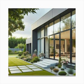 Modern House With Garden Canvas Print