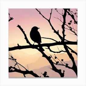 A Bird on a Tree Branch, Pastel Colors Canvas Print
