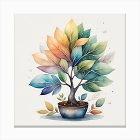 Watercolor Tree In A Pot Canvas Print