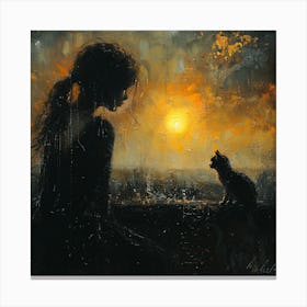 The girl and the cat Canvas Print