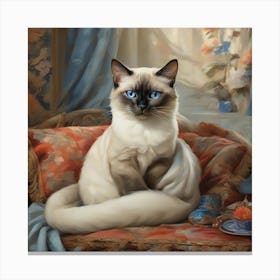 A Siamese cat is gracefully, optimistic painting Canvas Print