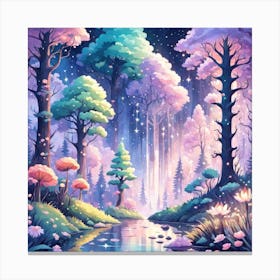 A Fantasy Forest With Twinkling Stars In Pastel Tone Square Composition 428 Canvas Print