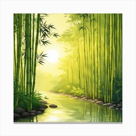 A Stream In A Bamboo Forest At Sun Rise Square Composition 196 Canvas Print