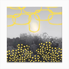 Forest With Yellow Shapes Square Canvas Print