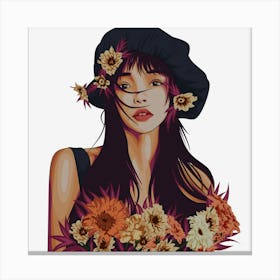 Asian Girl With Flowers Canvas Print