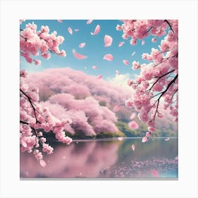 Pink Cherry Blossoms in A Peaceful Lake Canvas Print