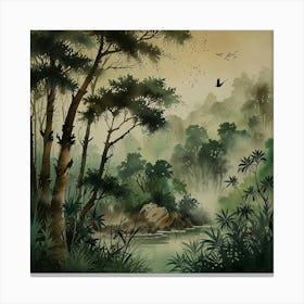 Leonardo Lightning Xl Watercolor Art Chinese Painting With Bir 3 Canvas Print