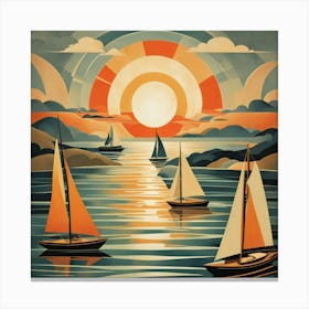 Sailboats At Sunset 5 Canvas Print