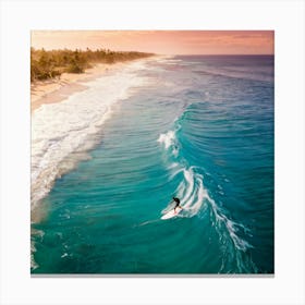 Aerial Photography Capturing A Surfer Amidst Azure Waves Tropical Beach In The Background Palm Tre (3) Canvas Print