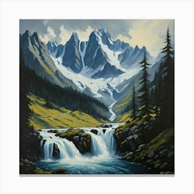 Waterfall In The Mountains Canvas Print