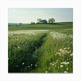 A Serene Countryside Scene In Spring A Sprawling Meadow Flushed With The Fresh Emerald Tinge Of Gra (6) Canvas Print