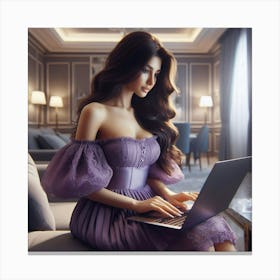 Beautiful Woman Using Laptop 7 Canvas Print