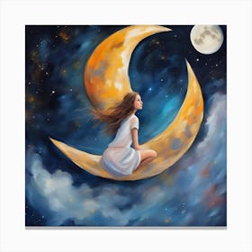 Girl On The Moon 1 Canvas Print