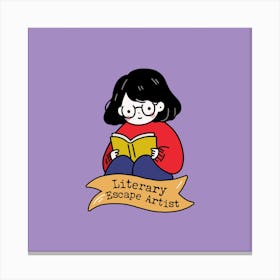 "Literary Escape Artist": Girl Illustration in Reading Bliss Canvas Print