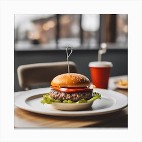 Burger On A Plate 5 Canvas Print