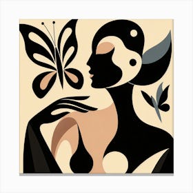 Delicate Abstract Female Portrait with Butterfly Landing Canvas Print