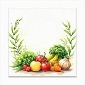 Watercolor Scene Showcasing Fresh Fruits And Vegetables With A Graceful Touch 1 Canvas Print