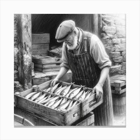 Fisherman Preparing Fish Canvas Print