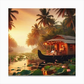 Kerala Houseboat At Sunset Canvas Print