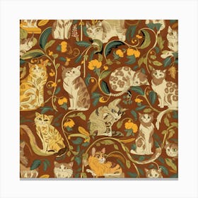 William Morris Style Cats Textiles 3 Canvas Print