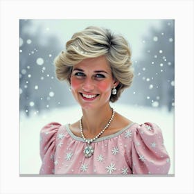 Princess Diana In A Watercolor Backdrop Of Gently Falling Snow 1 Canvas Print