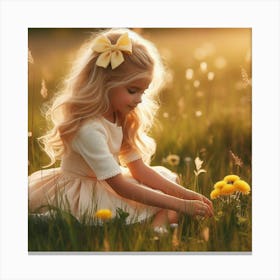 Little Girl In A Field Canvas Print