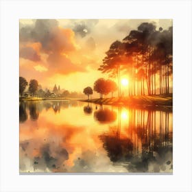 Sunset Watercolor Painting 2 Canvas Print