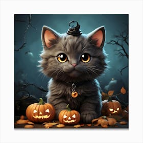 Black Halloween Cat Canvas Print