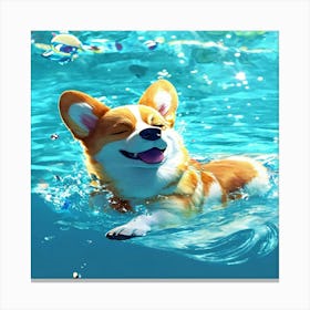 Corgi Swimming In The Water Canvas Print