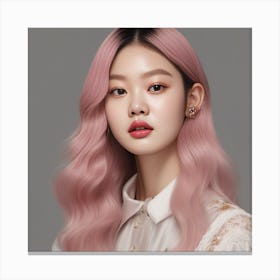 Korean Girl With Pink Hair Canvas Print