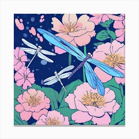 Dragonfly And Flowers Canvas Print