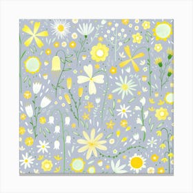 Yellow And White Wild Flowers on Blue Gray Canvas Print