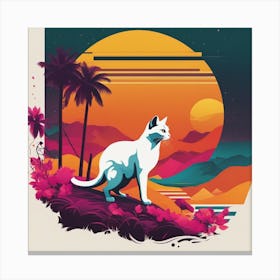 An Image Of A Cat Walking Through An Orange And Yellow Colored Landscape, In The Style Of Dark Teal (2) Canvas Print