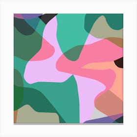 Abstract Camouflage Pink Green Square Canvas Print