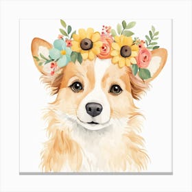 Floral Baby Dog Nursery Illustration (15) Canvas Print