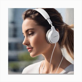Woman Listening To Headphones Canvas Print