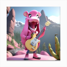Pink Bear Playing Guitar 1 Canvas Print