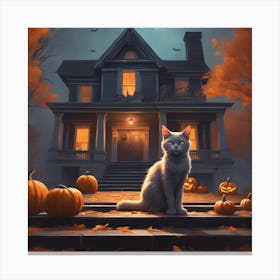 Cat In Front Of House 2 Canvas Print