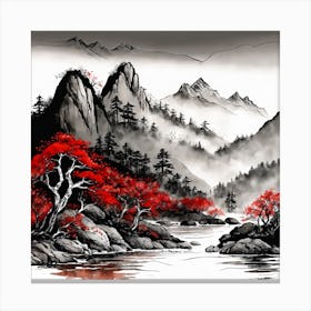 Chinese Landscape Mountains Ink Painting (49) 1 Canvas Print