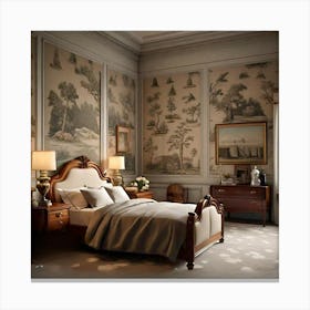 Bedroom With Wallpaper Canvas Print