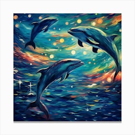 Dolphins In The Night Sky Canvas Print