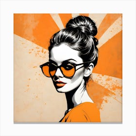 Girl In Sunglasses Orange Canvas Print