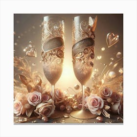 Champagne Glasses With Roses Canvas Print