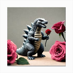 Godzilla Holding A Rose Canvas Print