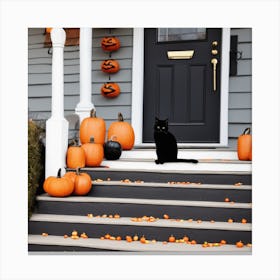 Black Cat On Porch Canvas Print