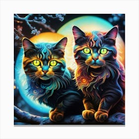 Two Cats In The Moonlight Canvas Print