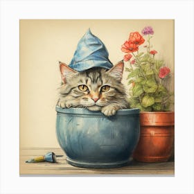 Cat In A Pot 5 Canvas Print