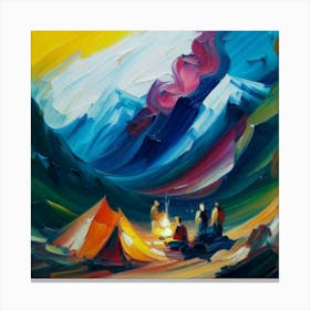 People camping in the middle of the mountains oil painting abstract painting art Canvas Print